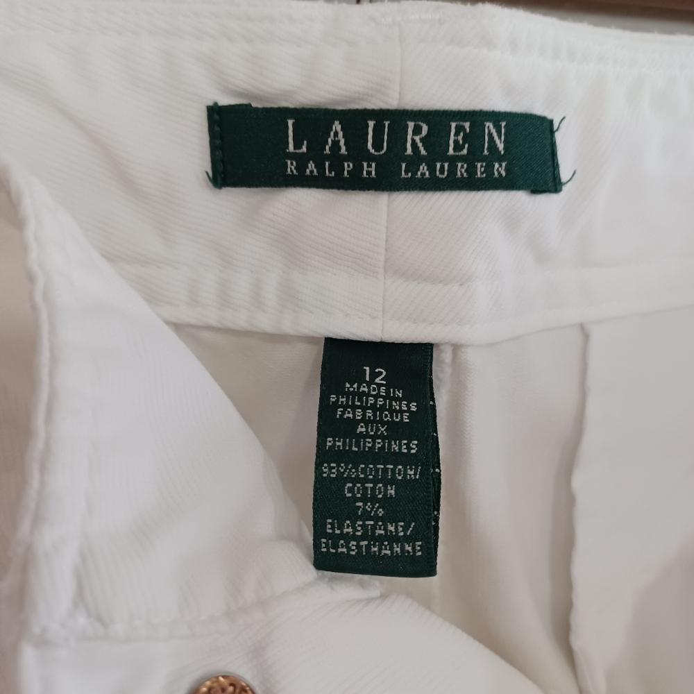 Lauren Ralph Lauren White Straight-Leg Pants with Leather Detail - Size 12 - Picture 7 of 11